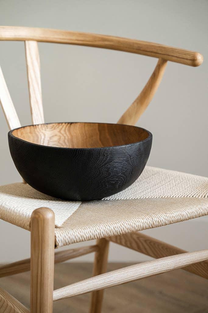 Hand-Carved Half Charred Wooden Nesting Bowl Set