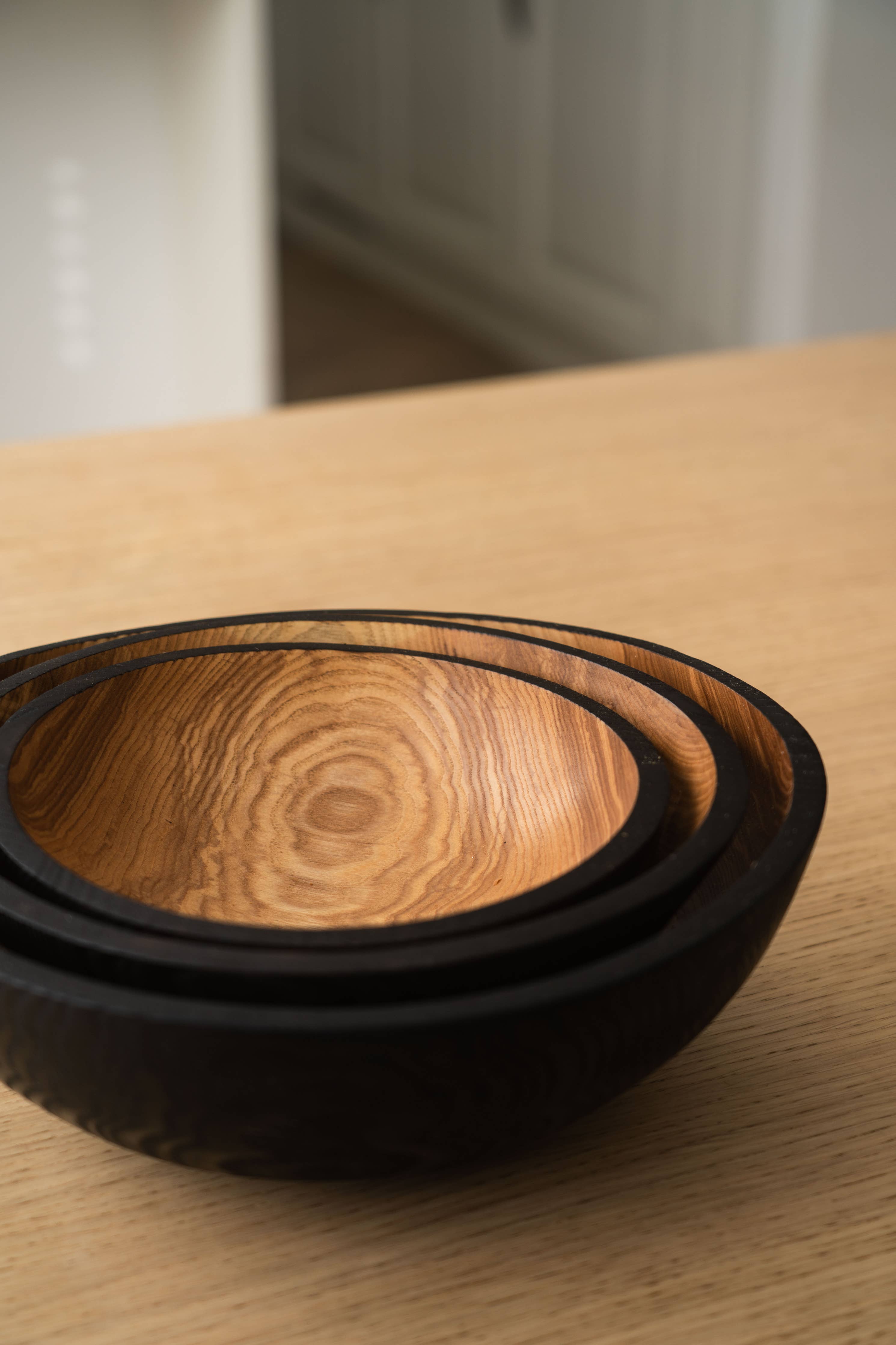 Hand-Carved Half Charred Wooden Nesting Bowl Set