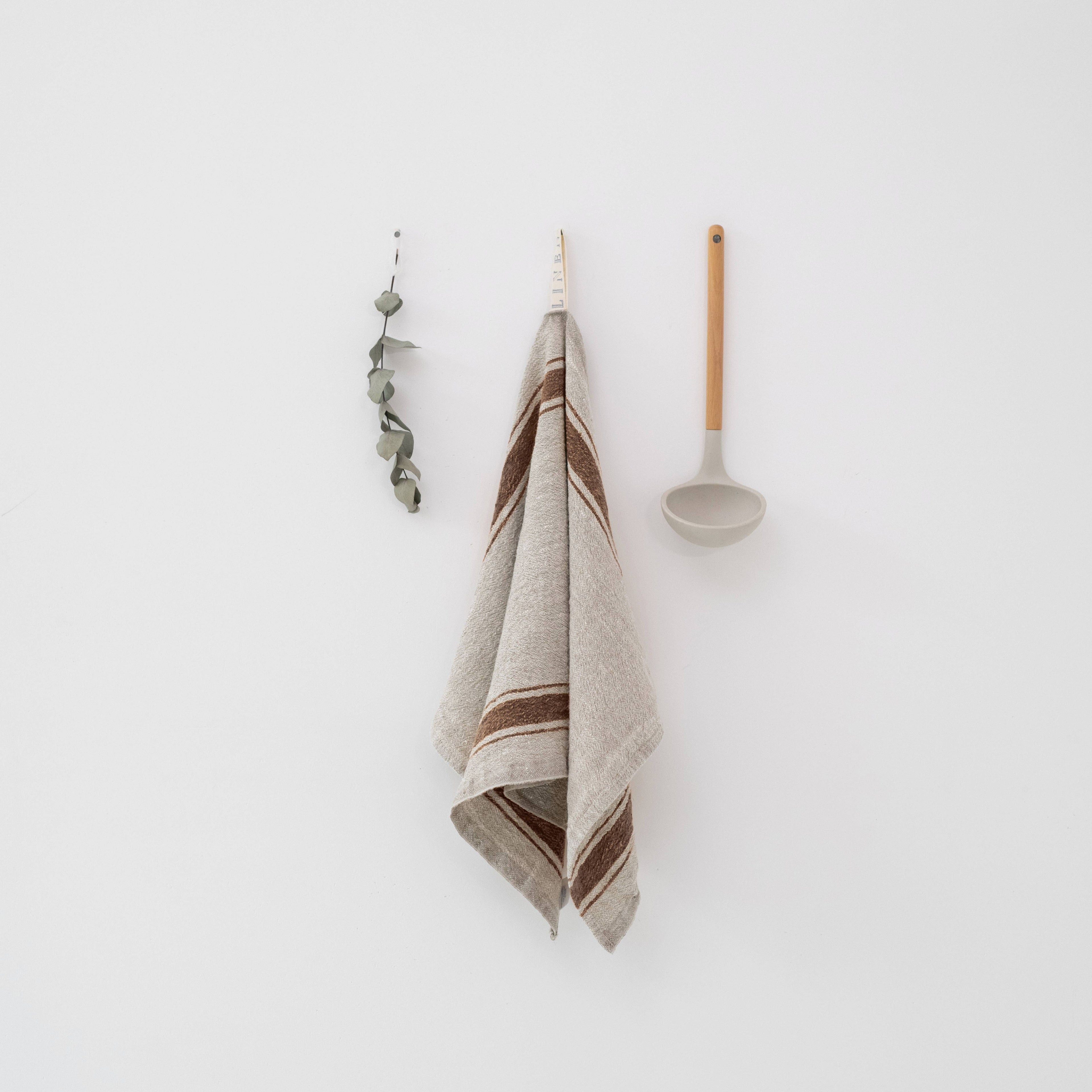 Mocca Stripe Vintage Linen Kitchen Towel