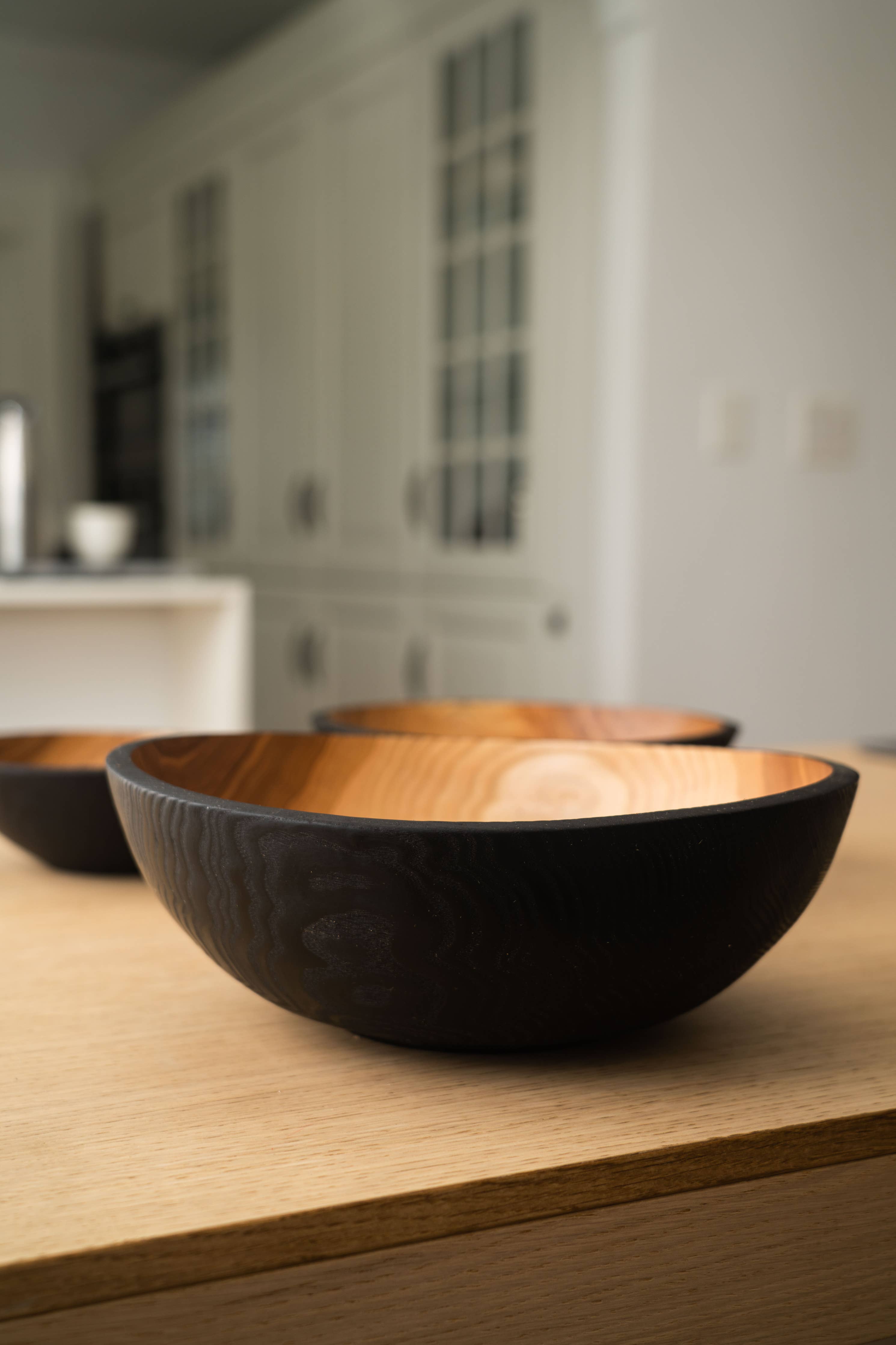 Hand-Carved Half Charred Wooden Nesting Bowl Set