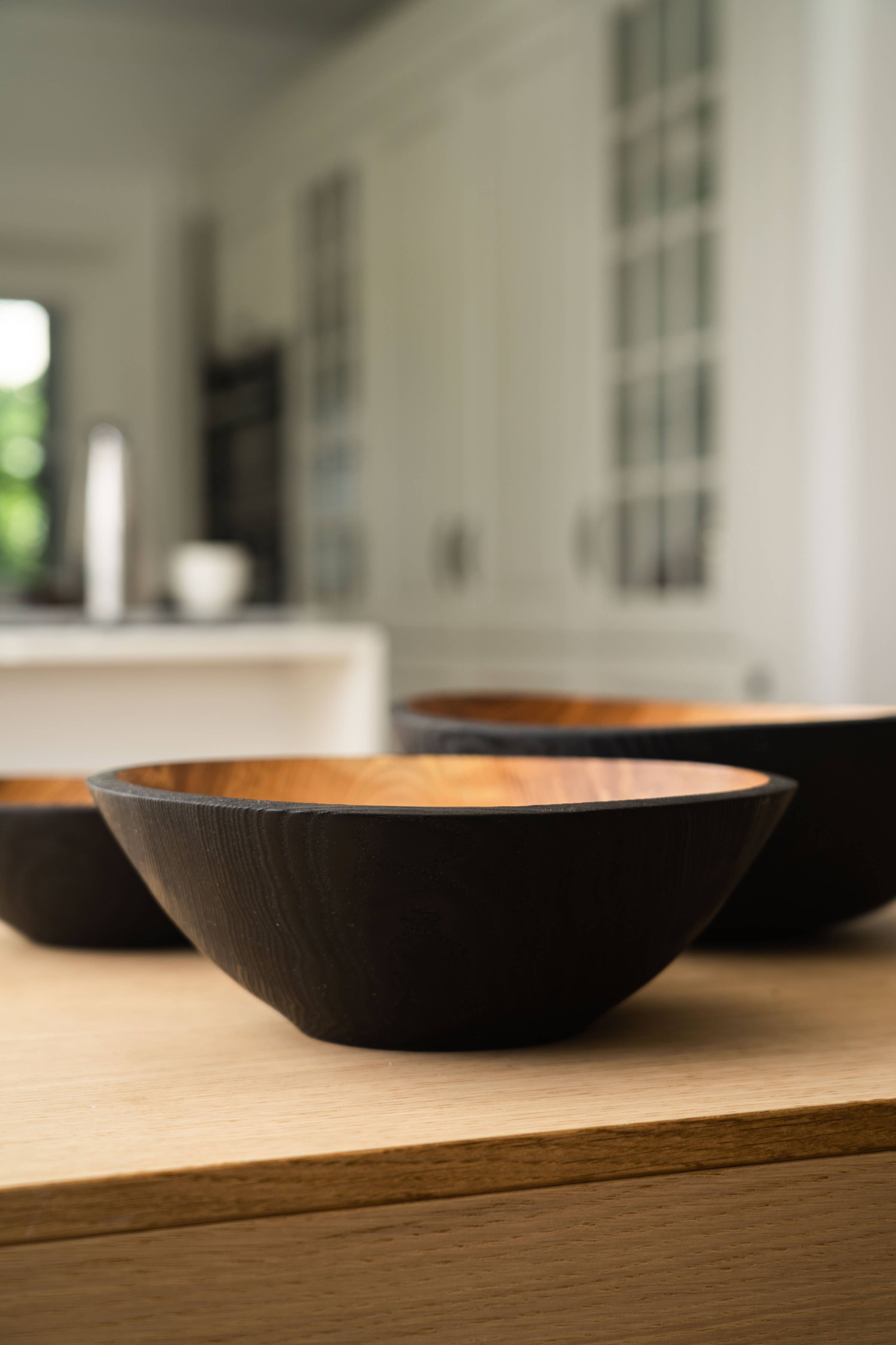 Hand-Carved Half Charred Wooden Nesting Bowl Set